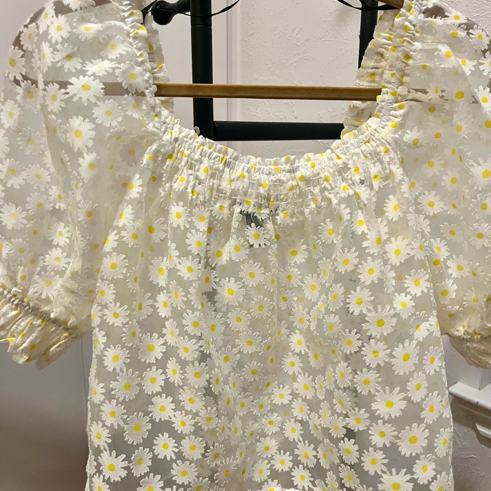 Floral Sheer White Top